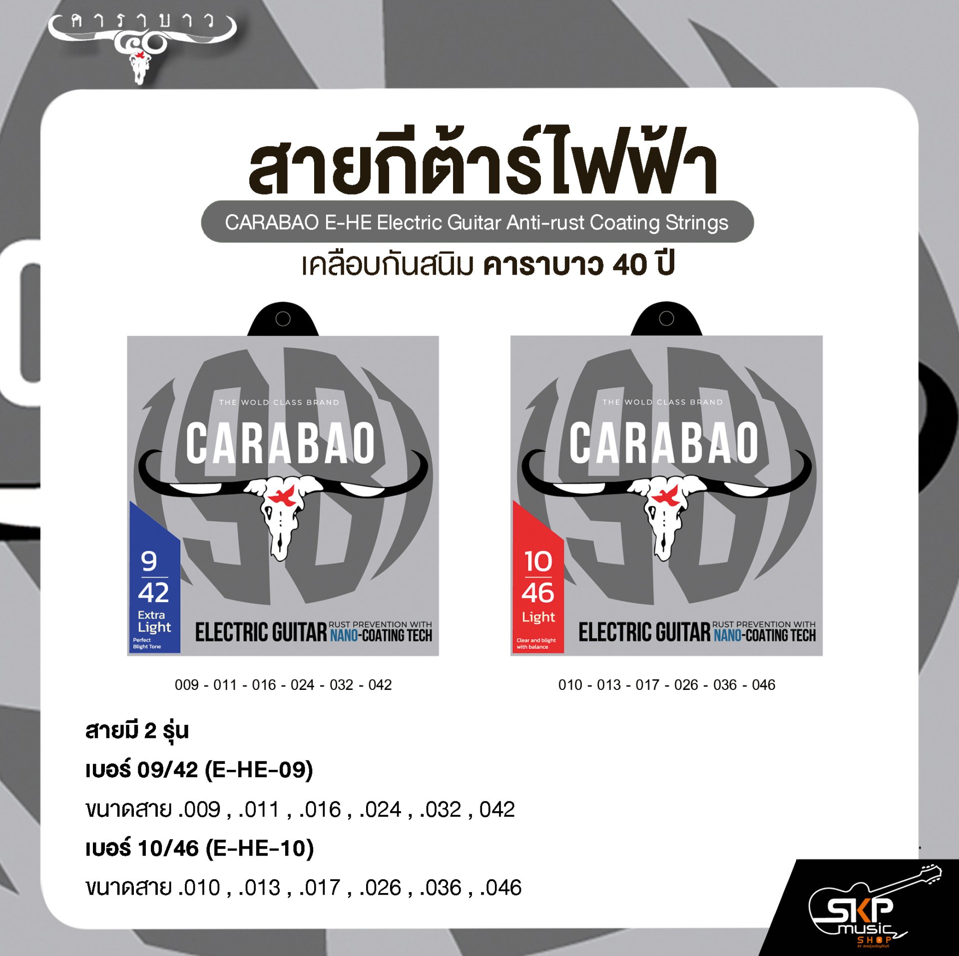 สายกีต้าร์ไฟฟ้า เคลือบกันสนิม คาราบาว 40 ปี CARABAO E-HE Electric ...