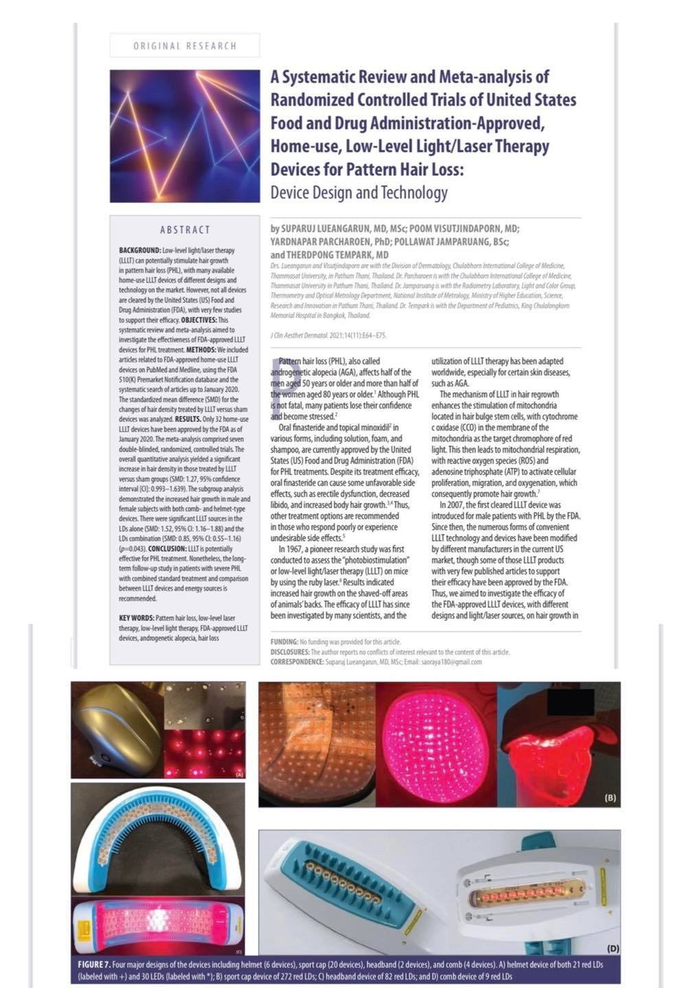 แสงเลเซอร์สีแดงช่วยดูแลผมร่วงผมบาง Low level laser Therapy for pattern hair loss แสงเลเซอร์สีแดงช่วยดูแลผมร่วงผมบาง Low level laser Therapy for pattern hair loss