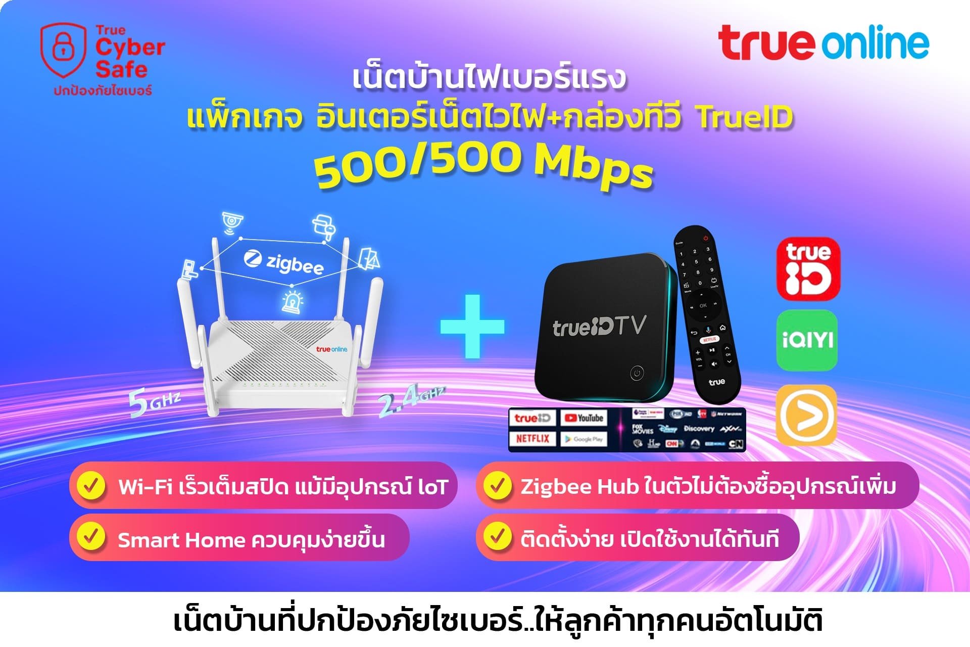 โปรเน็ตบ้านทรูไฟเบอร์ พร้อมกล่องทีวี รับชมบอล