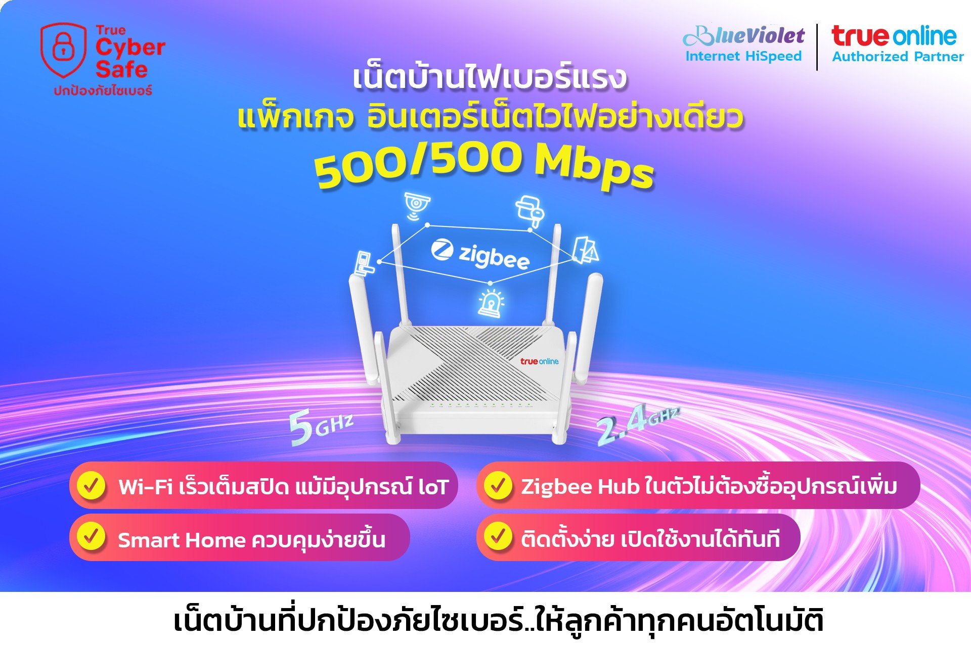 โปรเน็ตบ้านทรู  อินเตอร์เน็ต อย่างเดียว เริ่มต้น 499