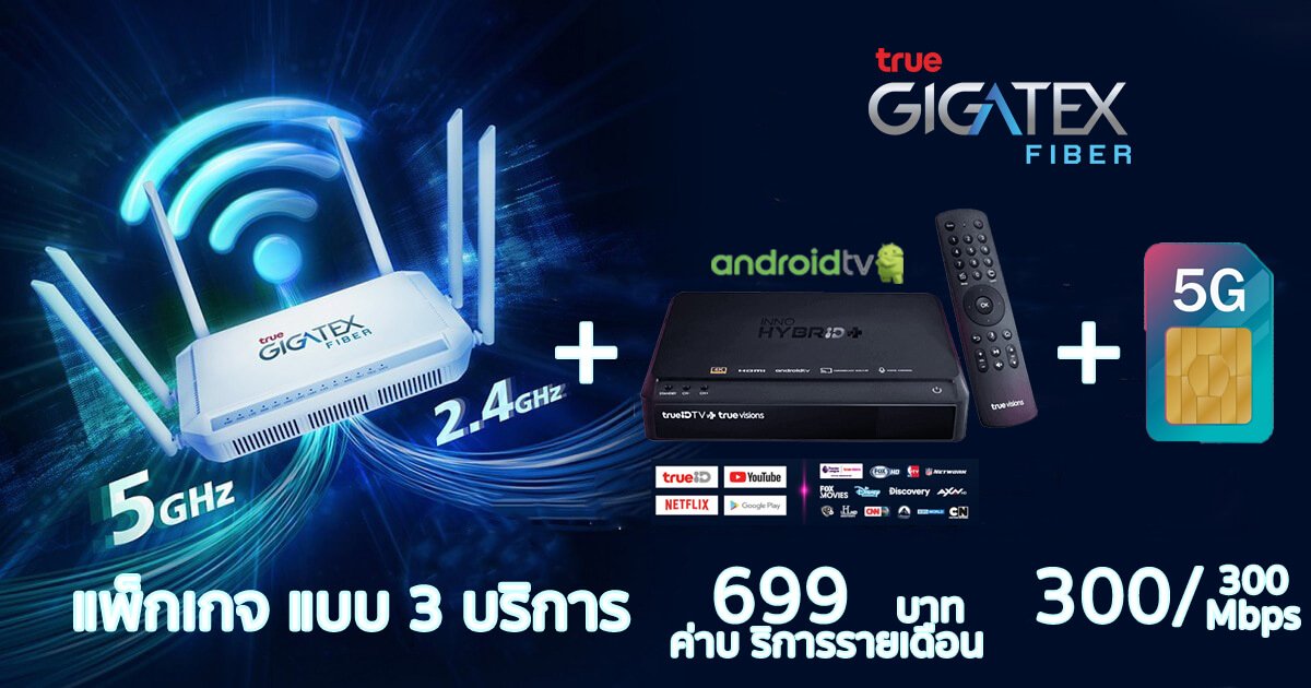 รายละเอียดแพ็กเกจติดเน็ตบ้านทรู  เน็ตบ้าน พร้อมกล่องทีวี และ ซิม