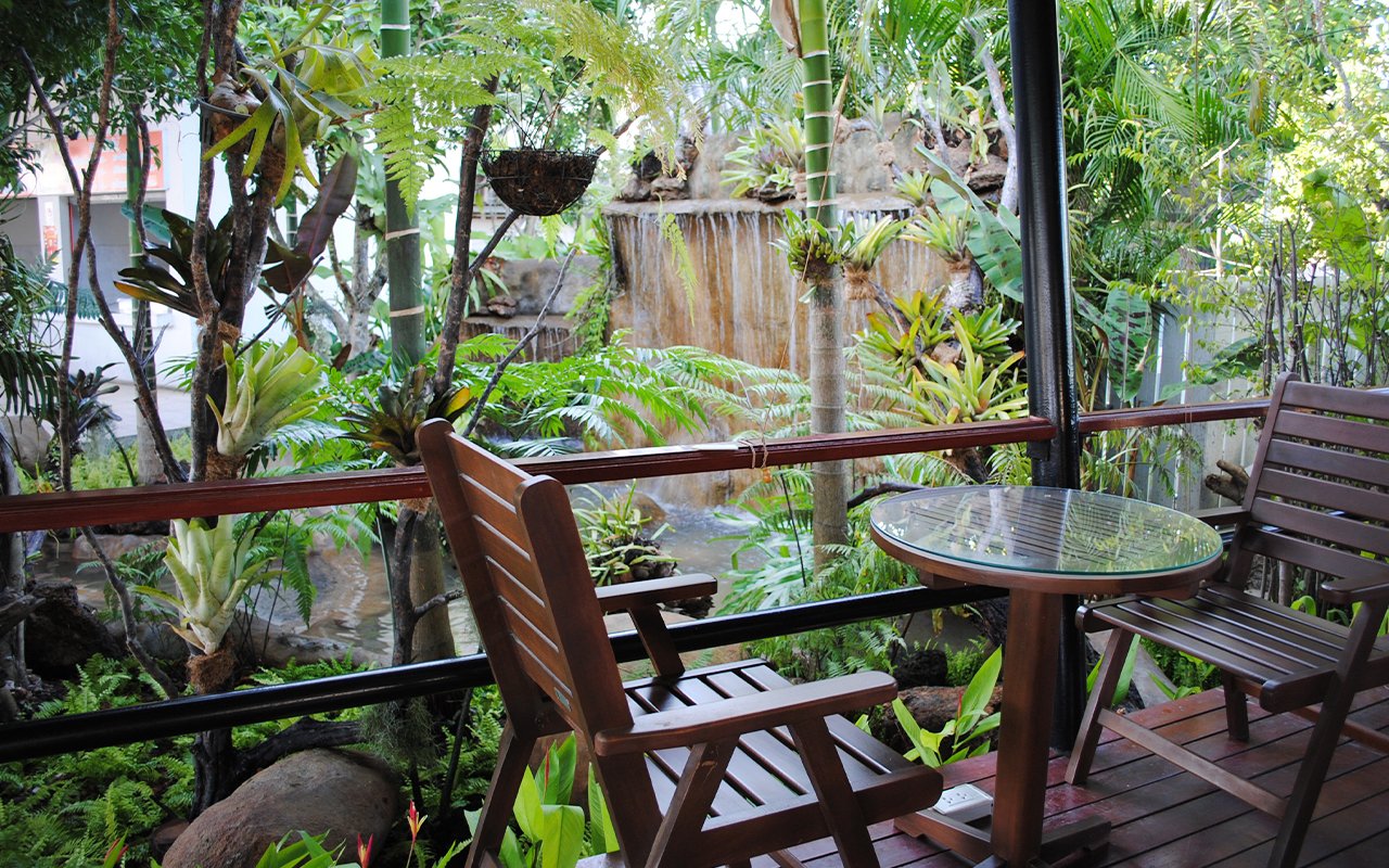 รับจัดสวน เชียงใหม่ พัทยา ชลบุรี จัดสวน น้ำตก Cafe Amazon landscape design