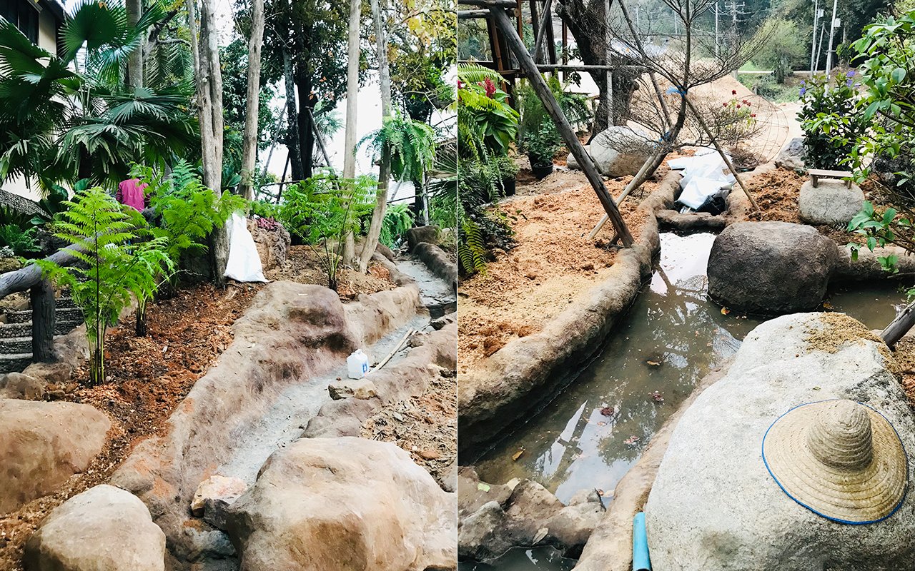 น้ำตกในสวน ร้านกาแฟ น้ำตกหินเทียม รับจัดสวน เชียงใหม่ พัทยา ชลบุรี landscape design