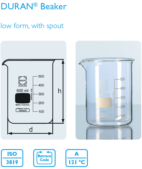Beaker, low form 600 ml