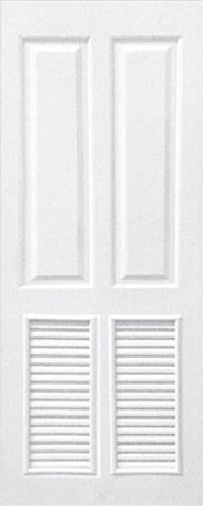 ประตูUPVC ผิวหน้าลายไม้ สีขาว ลูกฟัก 4 ช่องตรง+เจาะเกล็ดล่าง 1/2