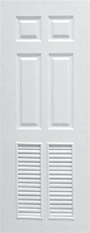 ประตูUPVC ผิวหน้าลายไม้ สีขาว ลูกฟัก 6 ช่องตรง+เจาะเกล็ดล่าง 1/2