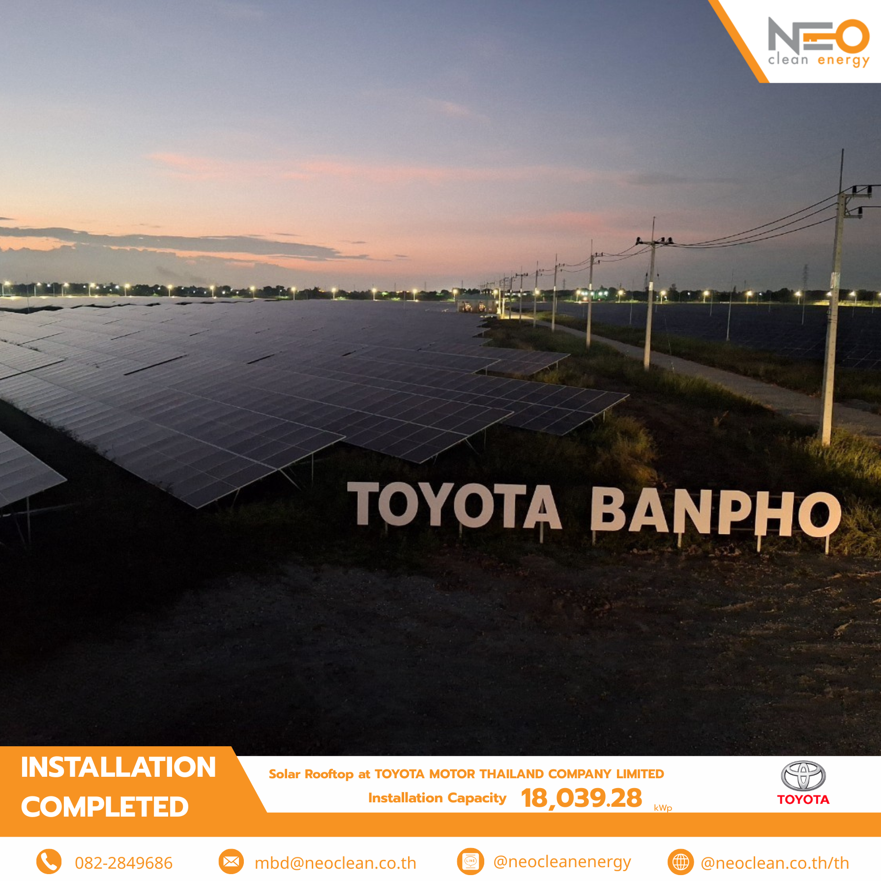 NEO Clean Successfully Delivers Solar Farm Project to Toyota Motor (Thailand)