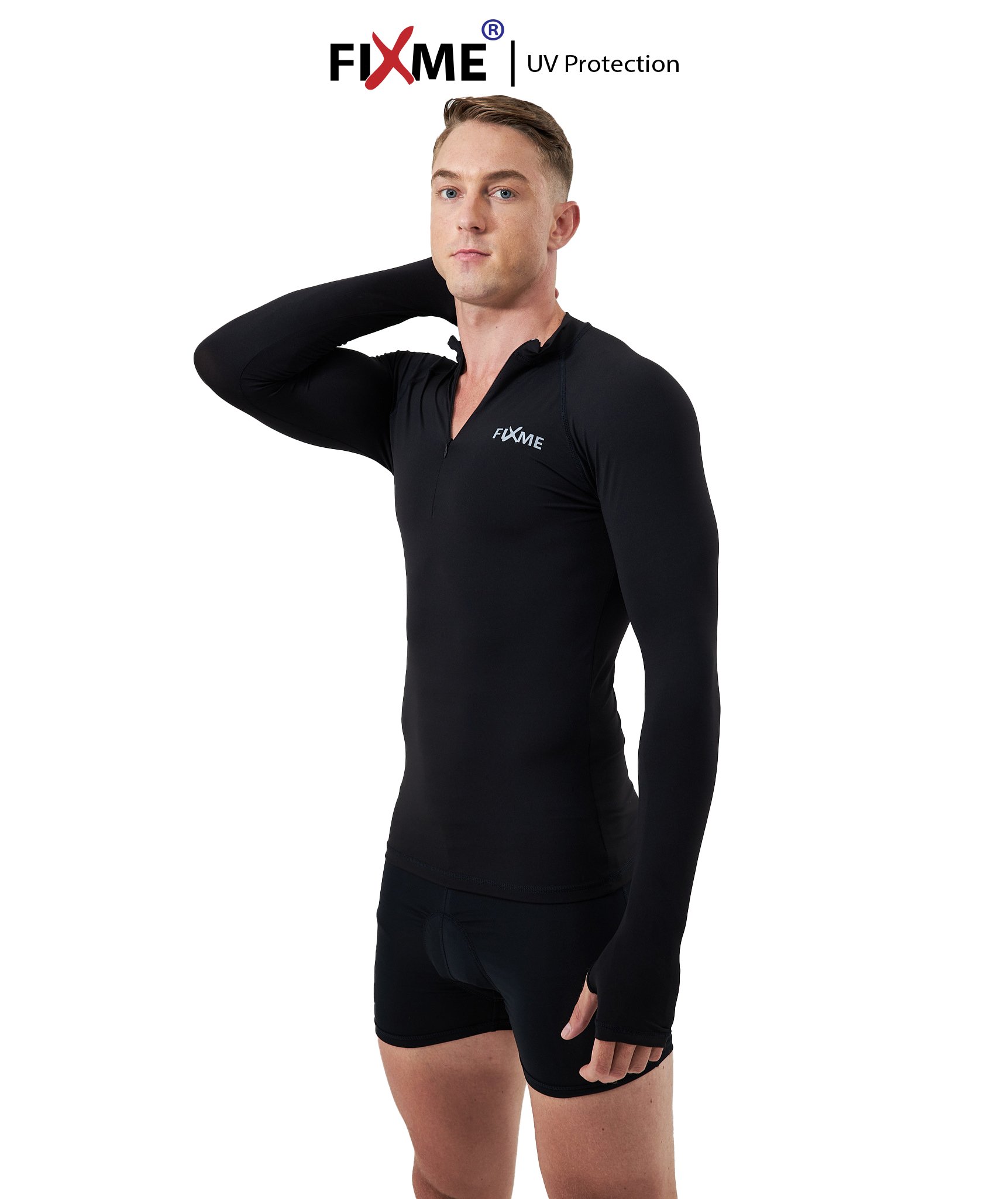 เสื้อซิปหน้า กันUV99% (ผู้ชาย) เสื้อว่ายน้ำ เสื้อวิ่งเทรล แห้งไว ไร้กลิ่น Fixmesport