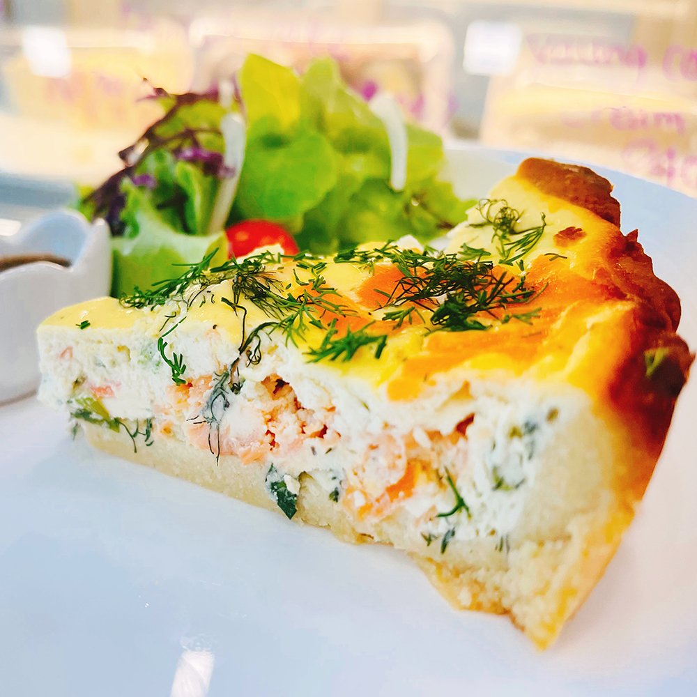 Smoked Salmon Quiche with green salad