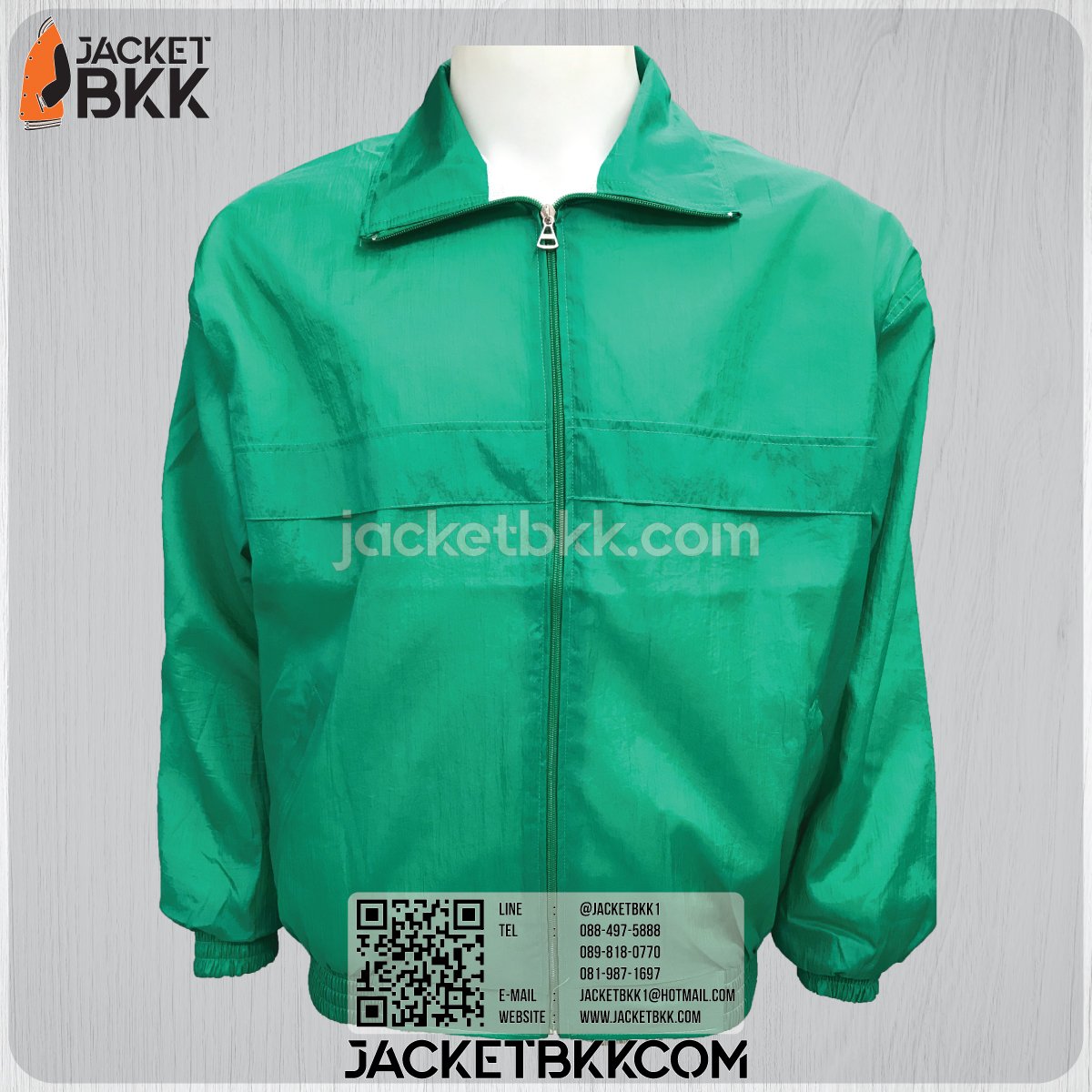เสื้อแจ็คเก็ต ผ้าร่มย่นสีเขียว