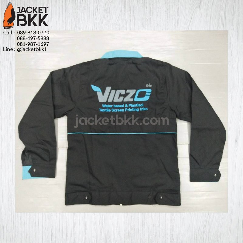 เสื้อแจ็คเก็ตสีดำตัดต่อสีฟ้า - ขอขอบคุณลูกค้า​ #Viczo 
