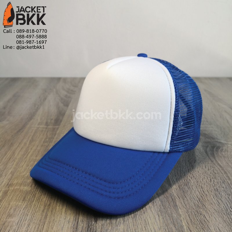 หมวกแก๊ปตาข่ายครึ่งใบ สีน้ำเงินขาว