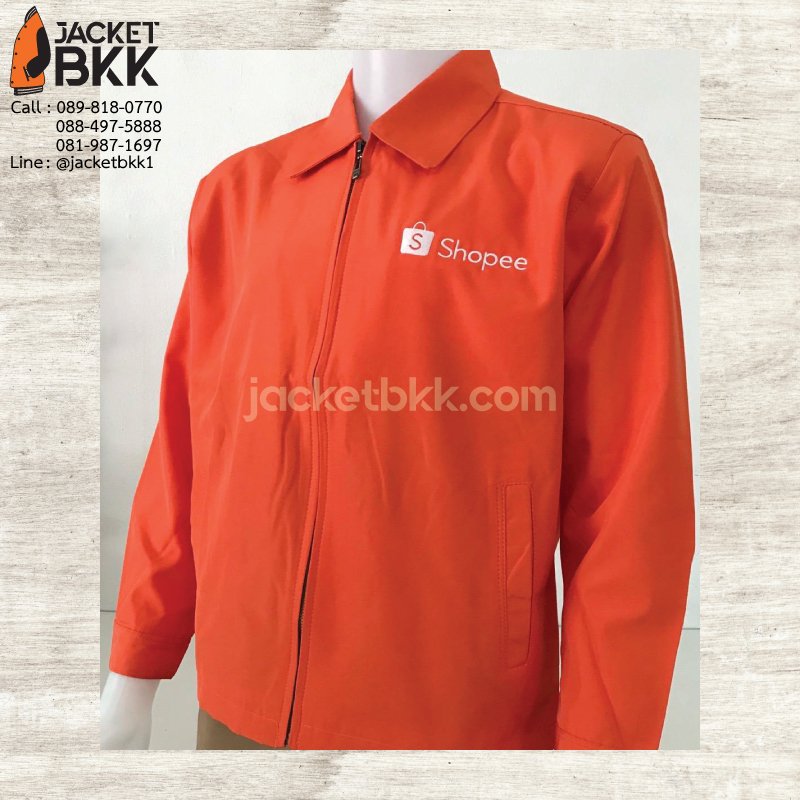 ผลงาน - งานเสื้อแจ็คเก็ตนำเข้า คอปกสีส้ม พร้อมบริการงานปักคุณภาพ #Shopee