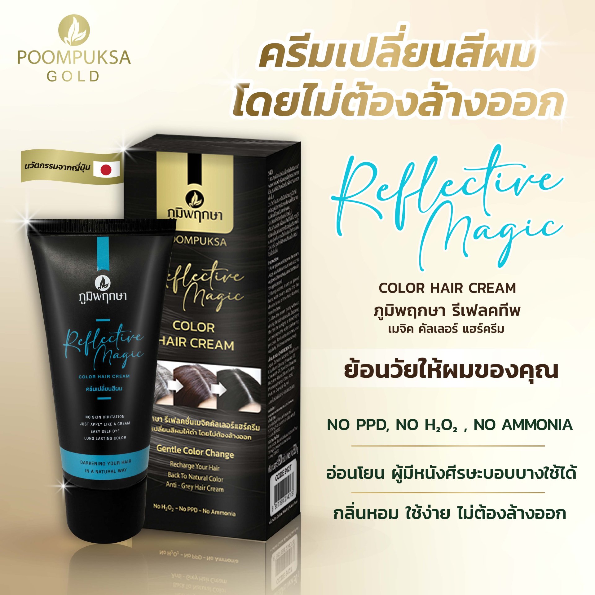 ภูมิพฤกษา ครีมเปลี่ยนสีผมไม่ต้องล้างออก Reflective Magic Hair Color ...