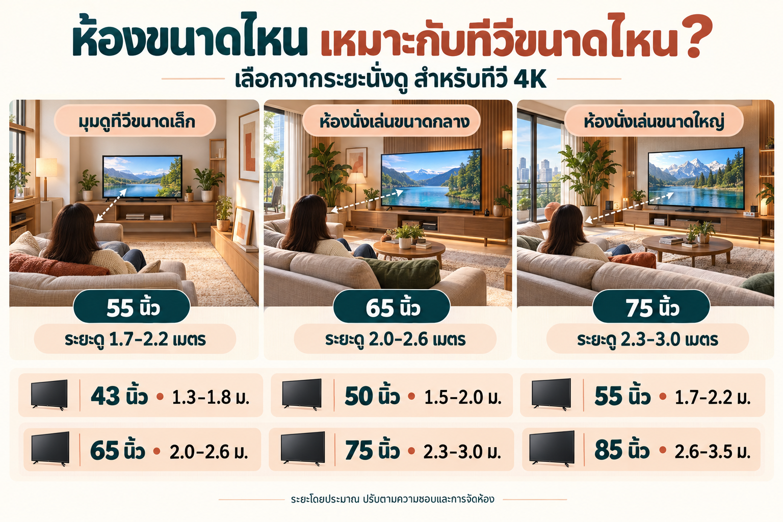 ภาพปกบทความ ห้องขนาดไหนเหมาะกับทีวีขนาดไหน พร้อมห้องนั่งเล่นและทีวี