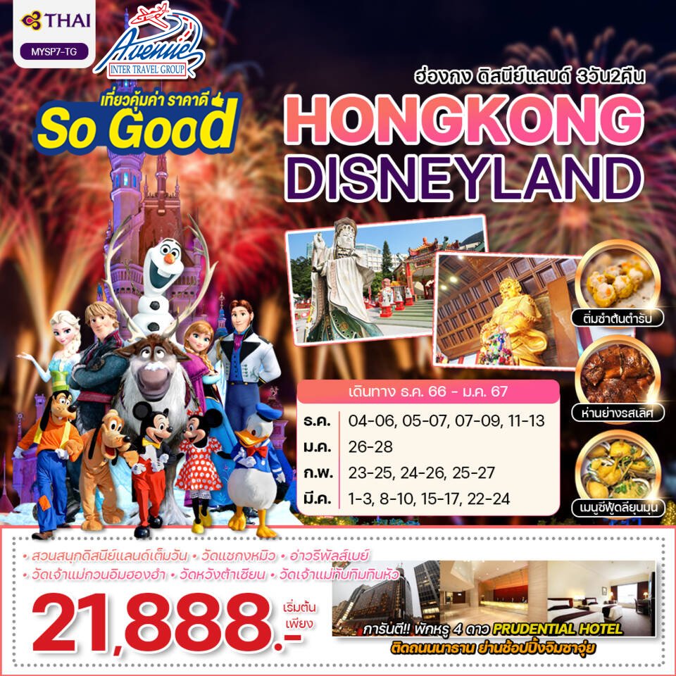 (SG) HK09MYSP7 ทัวร์ฮ่องกง ดิสนีย์แลนด์ 3 วัน 2 คืน (TG)