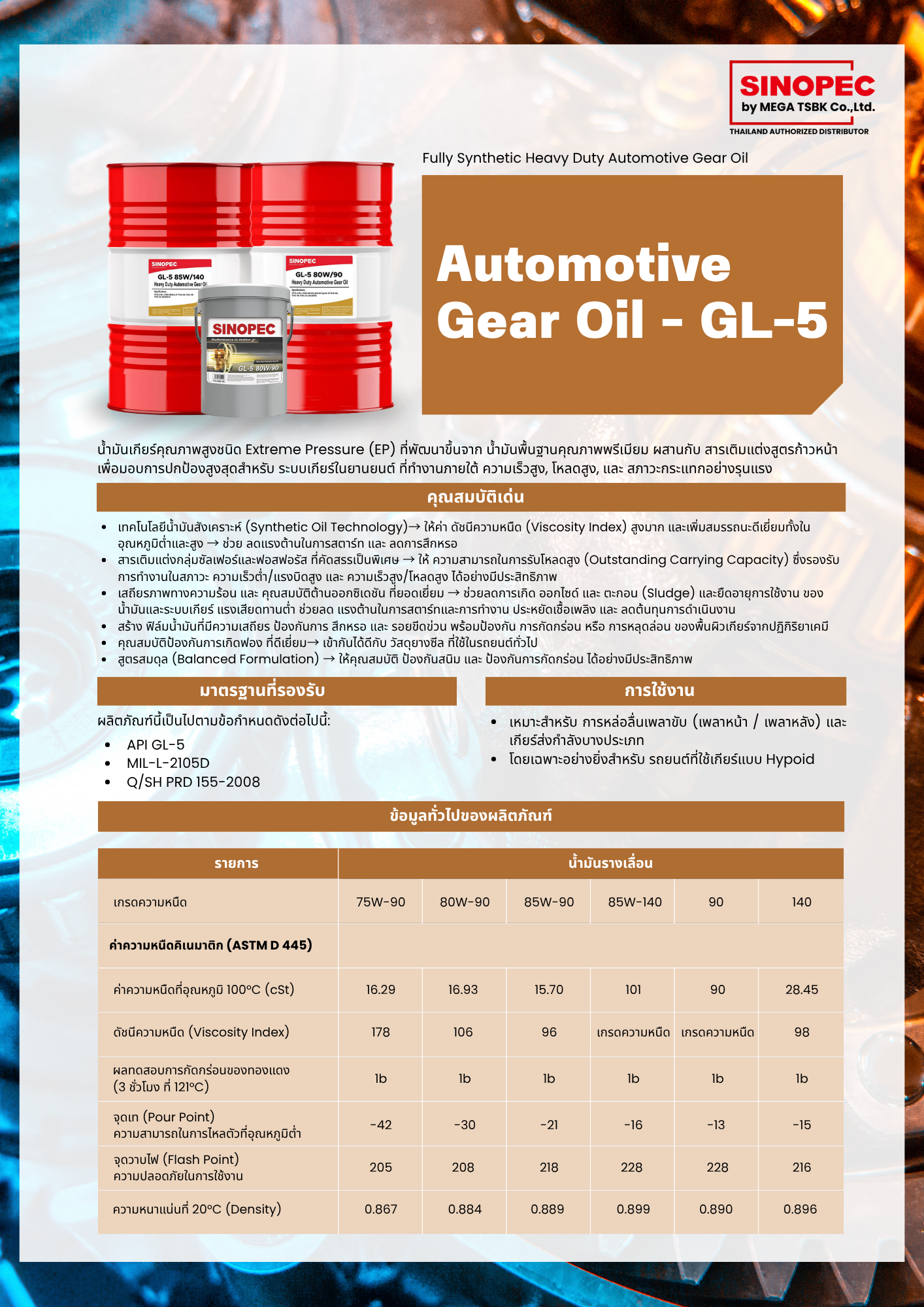 SINOPEC GL-5车辆齿轮油重负荷应用