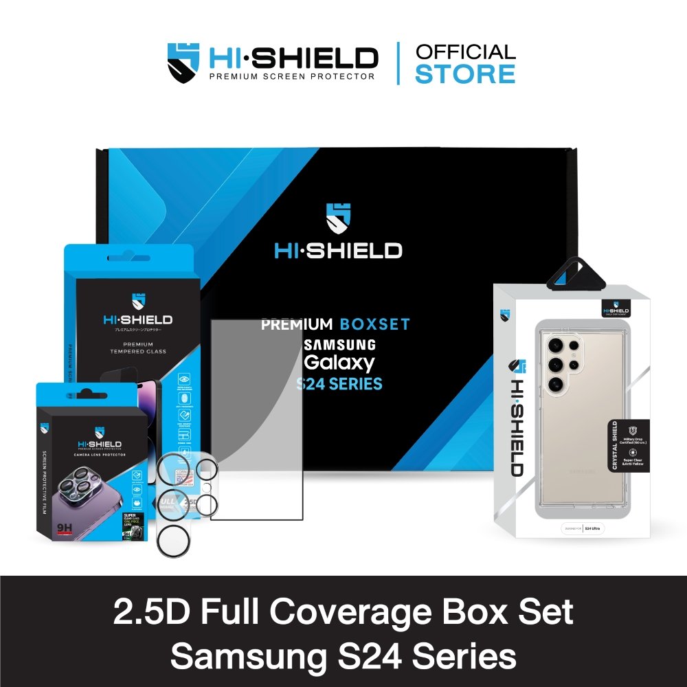 [ฟิล์มใส] HI-SHIELD 2.5D Full coverage (ขอบดำ) Box Set SAMSUNG S24 - ฟิล์มกระจก ฟิล์มกล้อง เคส [แถมคูปองติดฟิล์มฟรี]