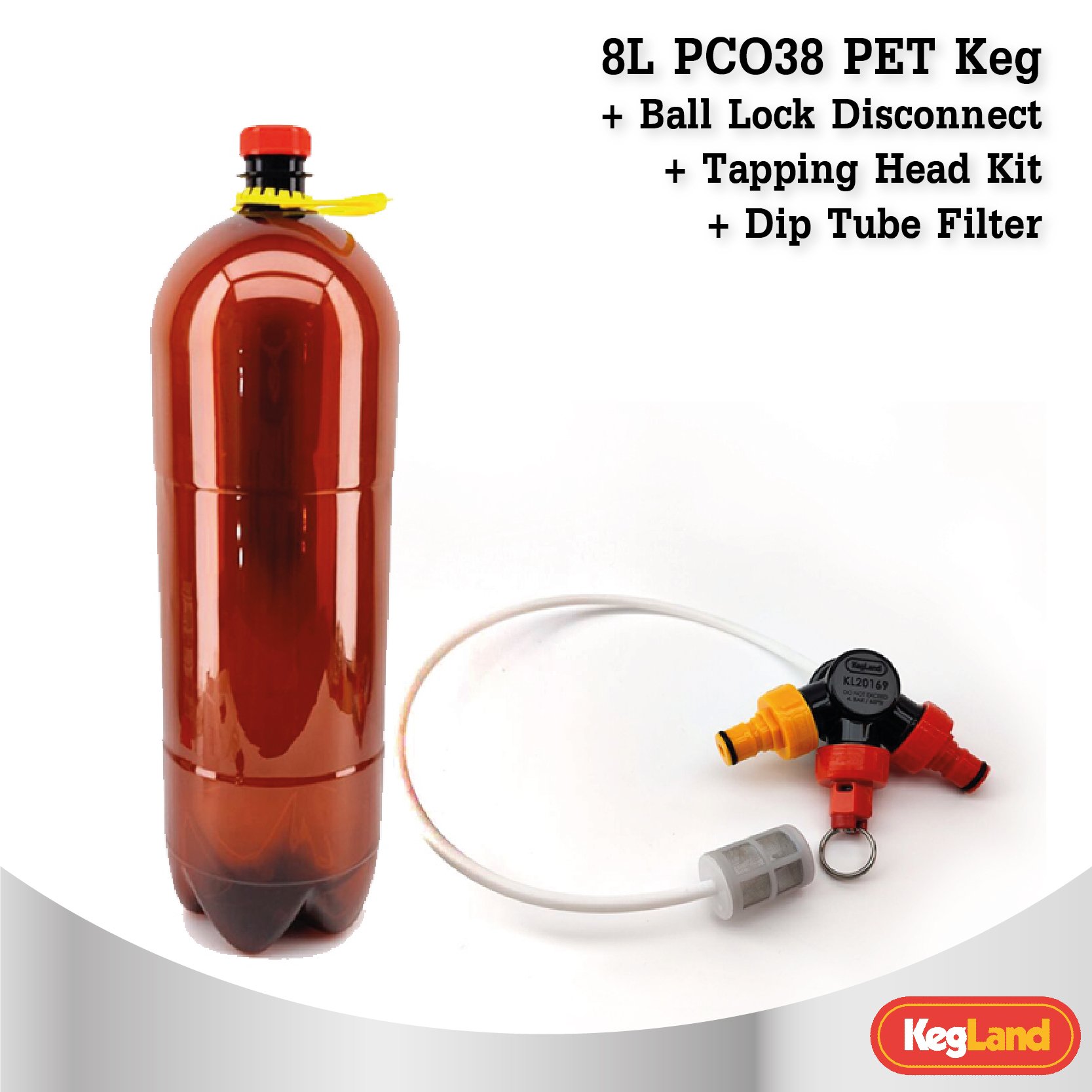 8L PCO38 PET Keg with Ball Lock Disconnect Tapping Head Kit
