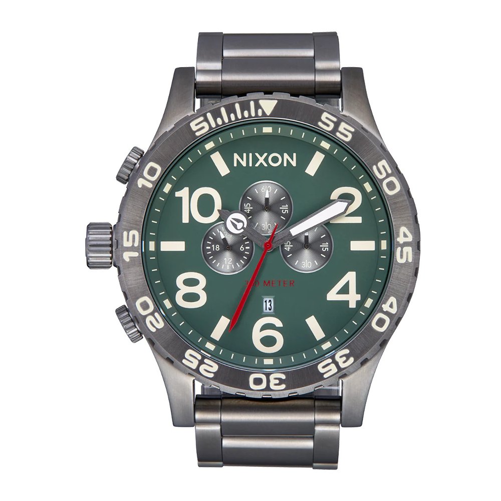Nixon 51-30 Chrono รุ่น NXA13895157-00 นาฬิกาข้อมือผู้ชาย/ผู้หญิง สายสแตนเลส Light Gunmetal / Dk Forest หน้าปัด 51 มม.