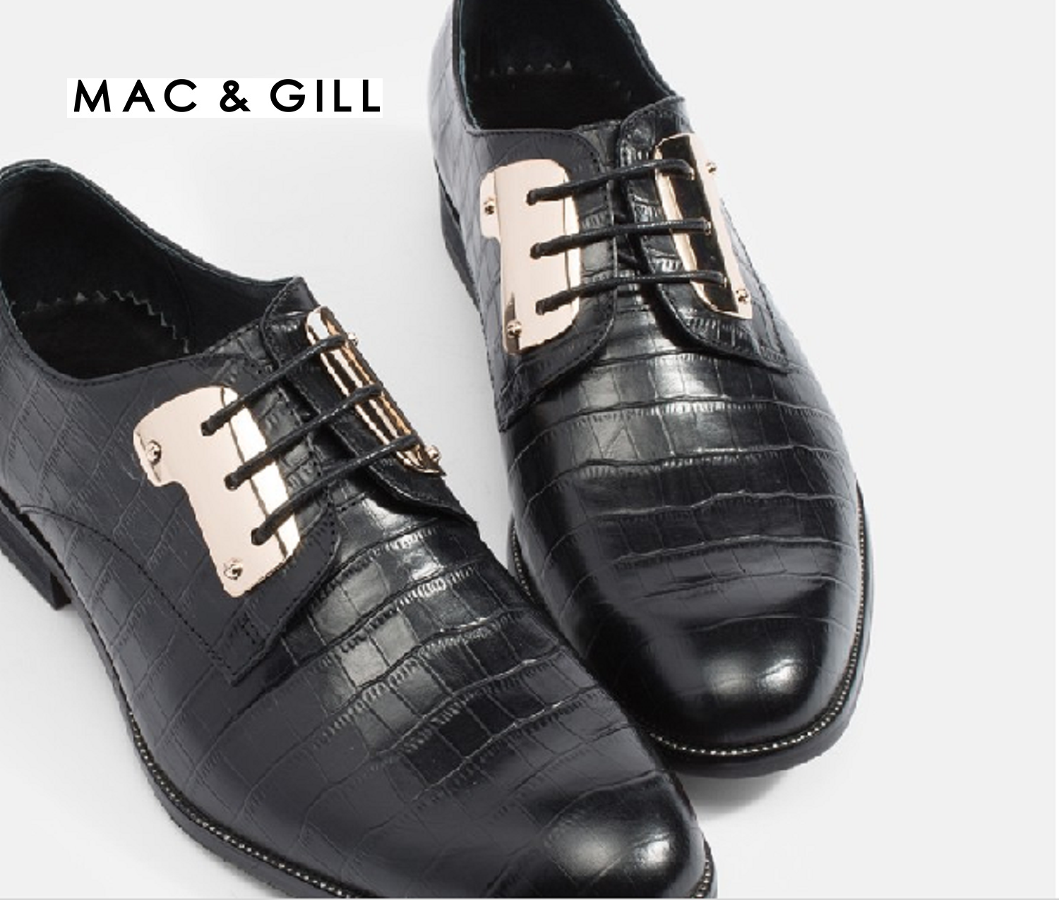 Mac & Gill Croc-Skin Gilded-Steel Lace-Up Shoes