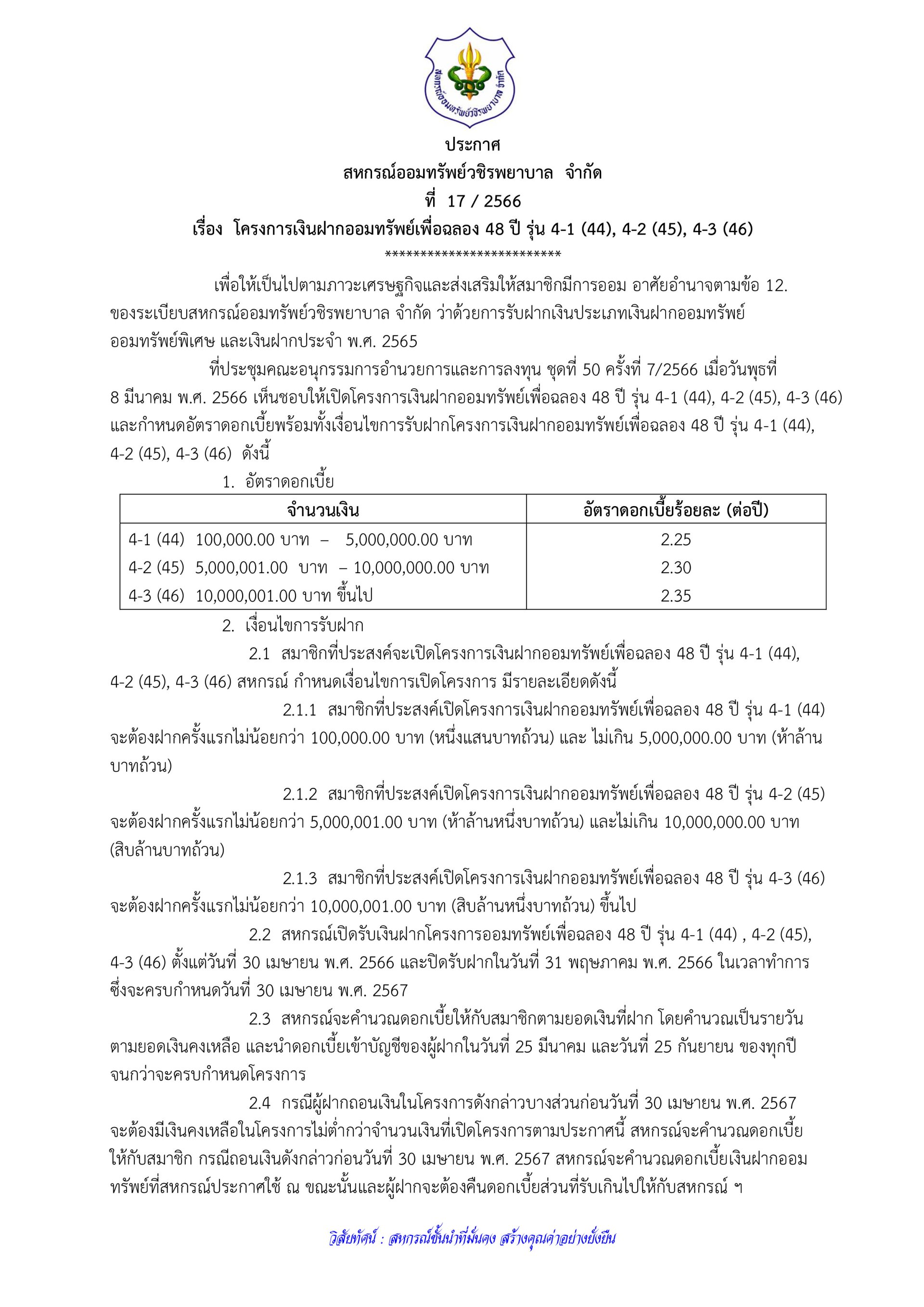 โครงการเงินฝากออมทรัพย์เพื่อฉลอง 48 ปี รุ่น 4-1 (44), 4-2 (45), 4-3 (46)
