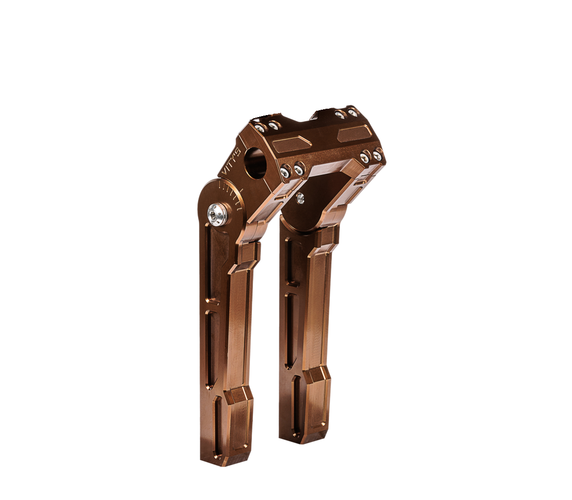 VITYS DESIGN ADJUSTABLE RISER BRONZE ANODIZED 10 IN HIGH 1 1/8" BAR CLAMP SIZE FOR HARLEY DAVIDSON