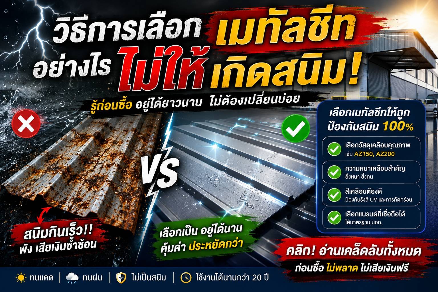 เทคนิคเลือกผนังเมทัลชีทไม่เป็นสนิม + สเปกมาตรฐาน AZ150 และ 3 ยี่ห้อหลักจาก Happy Meebaan