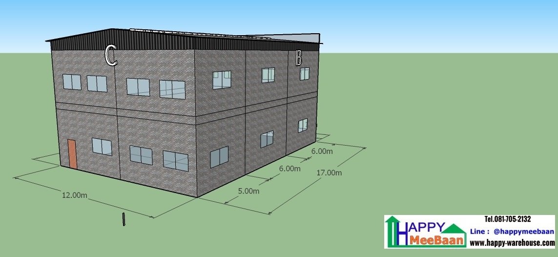 แบบอาคารพานิชย์ 2 ชั้น พร้อมคลังสินค้า