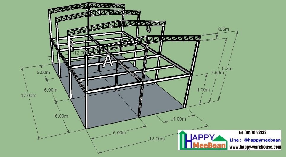 แบบอาคารพานิชย์ 2 ชั้น พร้อมคลังสินค้า