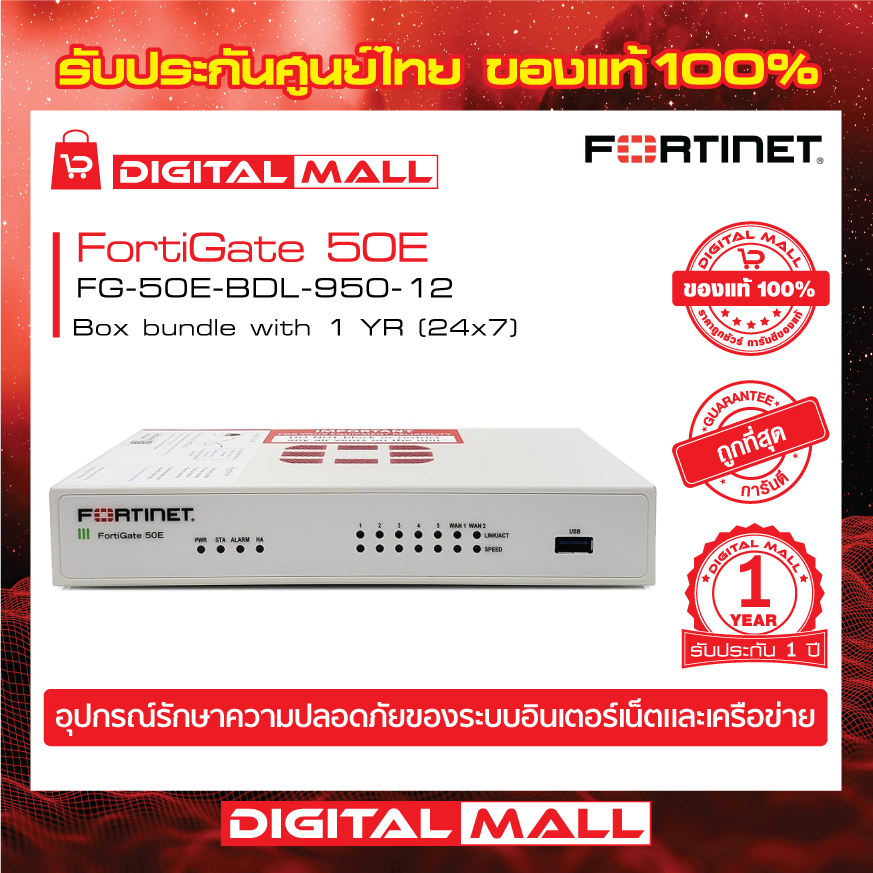 FORTINET FortiGATE 50E FG-50E-BDL-950-12 (Firewall) รับประกัน 1 ปี