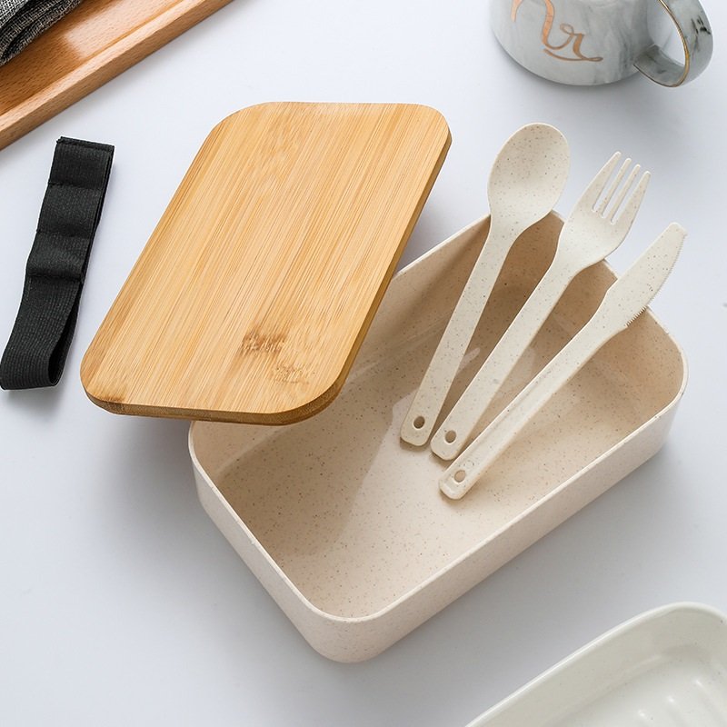 Wheat straw Lunch Box With Spoon & Fork - Brilliant Promos - Be