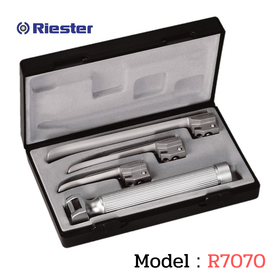 เครื่องมือส่องหลอดลม Laryngoscope รุ่น R7070 Miller, blade ตรง 0,1,2 AA Handle : Riester , Germany