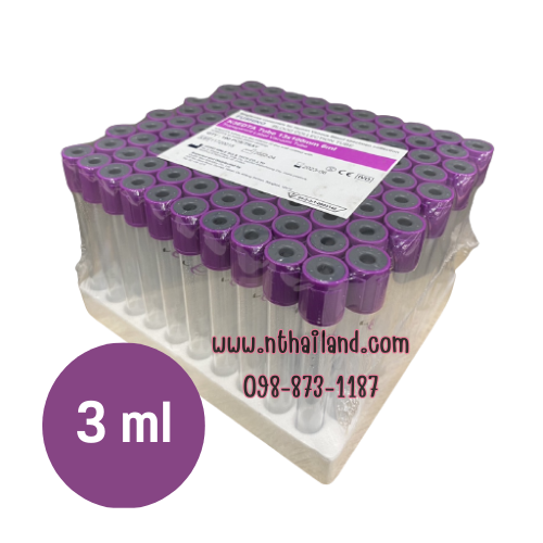 หลอดเก็บเลือด EDTA K3 Vacuum Tube ขนาด 3 ml (100หลอด/ถาด)
