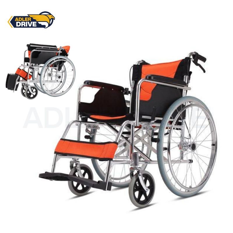 รถเข็นผู้สูงอายุ วีลแชร์ อลูมิเนียมอัลลอยน้ำหนักเบา พับได้ (Aluminium Manual Wheelchair) (สีส้ม)