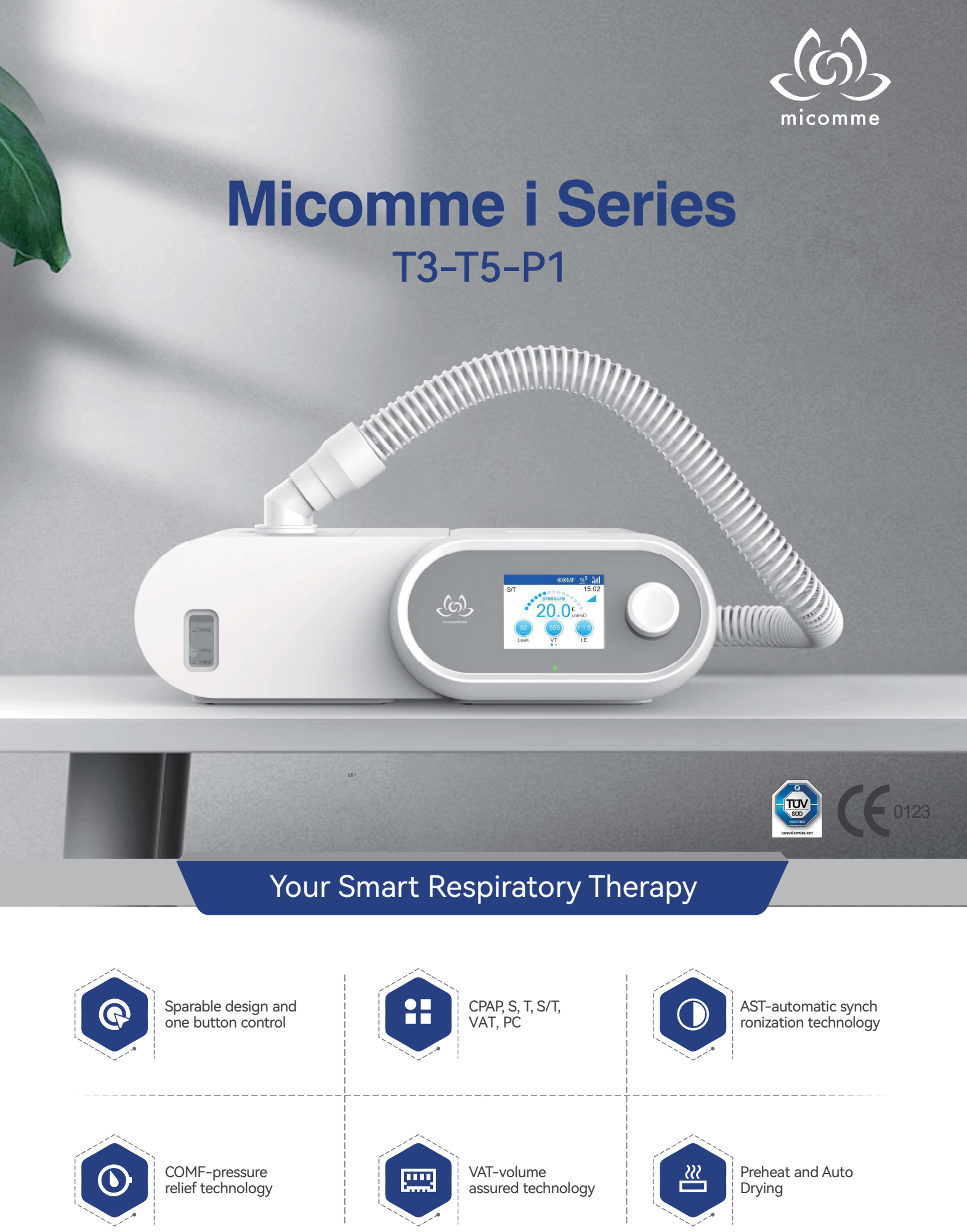 (NEW) เครื่องช่วยหายใจชนิดแรงดัน สองระดับ (Bi-Level Ventilator) Micomme รุ่น P1