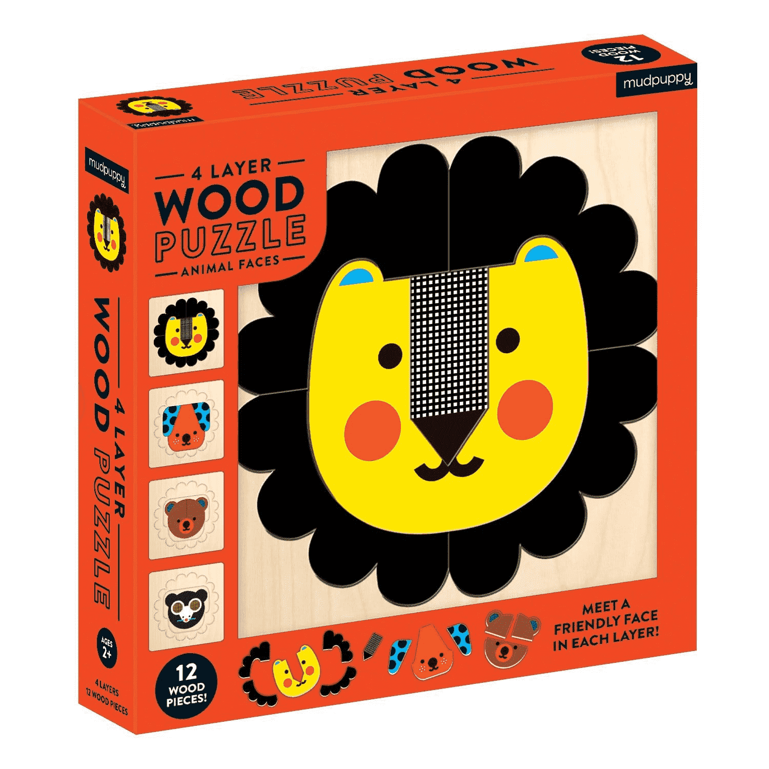 จิ๊กซอว์ไม้ 4 ชั้น ลายหน้าสัตว์แสนน่ารัก Animal Faces 4 Layer Wood Puzzle แบรนด์ Mudpuppy