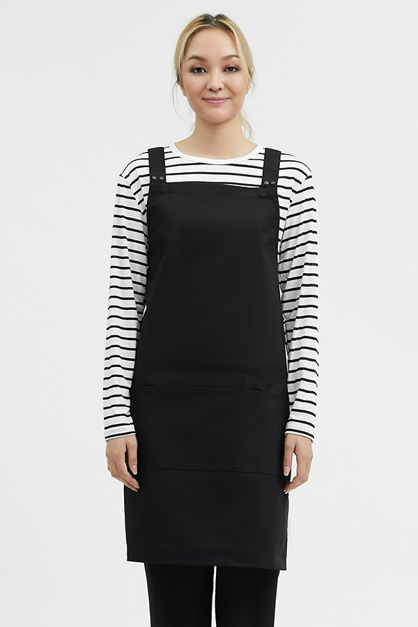 Sydney Black Cross-Tie Strap Bib Apron