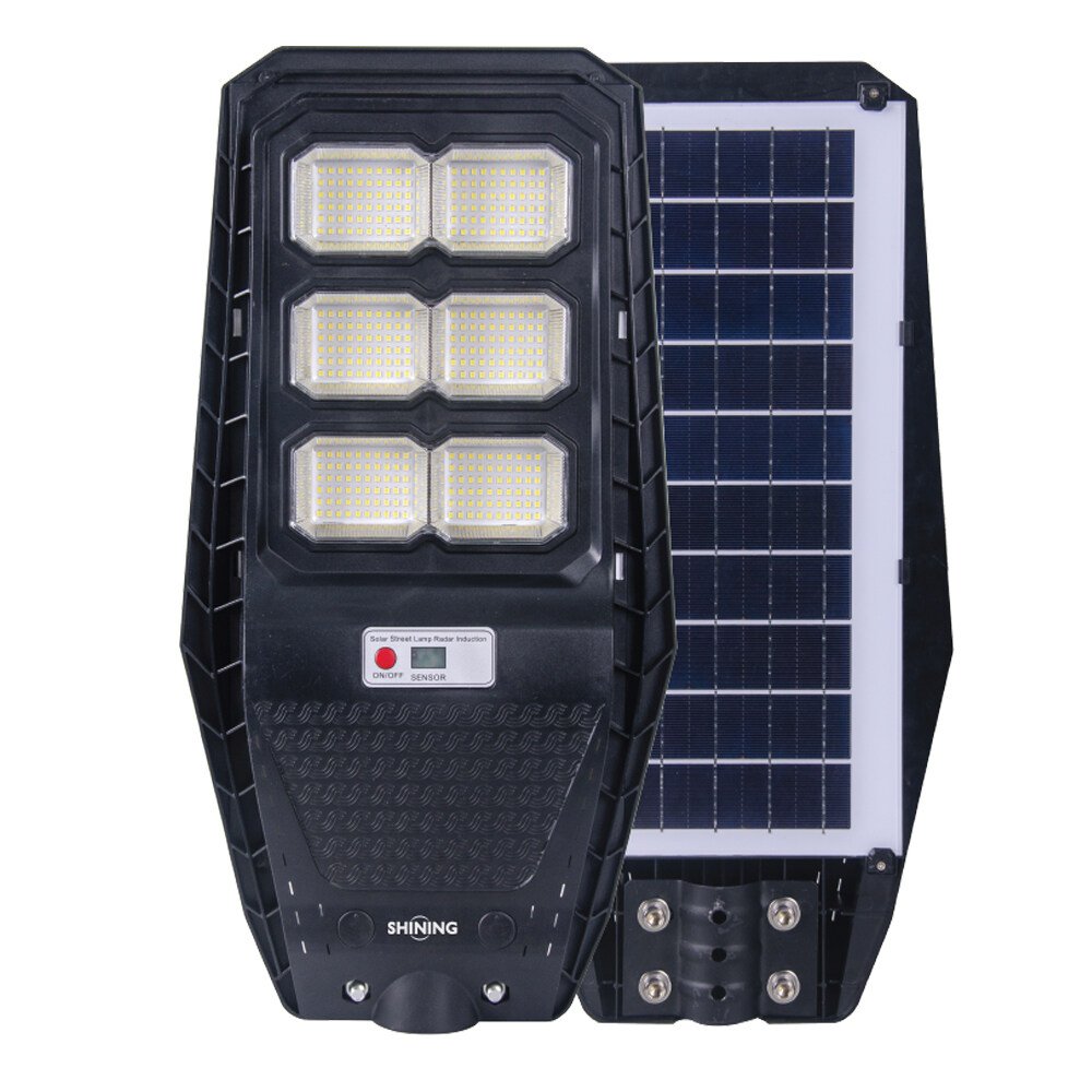 SHINING โคมไฟถนน LED Solar Street Light 100W Daylight 6500k แสงสีขาว ควบคุมด้วยรีโมท TOSHIBA LIGHTING หลอดไฟโตชิบา