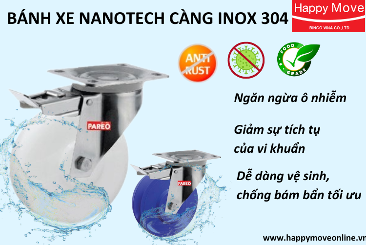 Bánh xe Nanotech càng Inox 304
