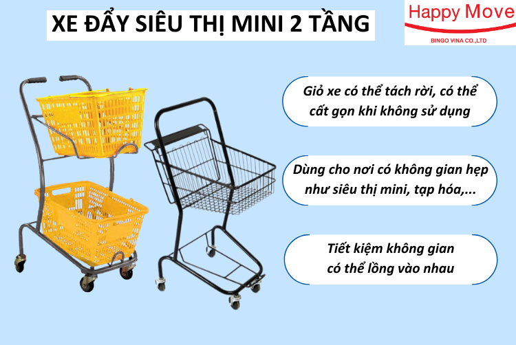 Xe đẩy siêu thị mini 2tầng