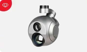 Gimbal camera with red and white icon eyes