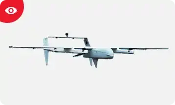 Light blue drone colour with red and white eye logo in white background