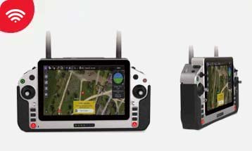 Light grey dual screen ground station with earth globe and maps inside 