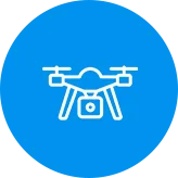 Drone with white outline and blue round background logo