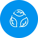 Three leaf logo with white outline and round blue background