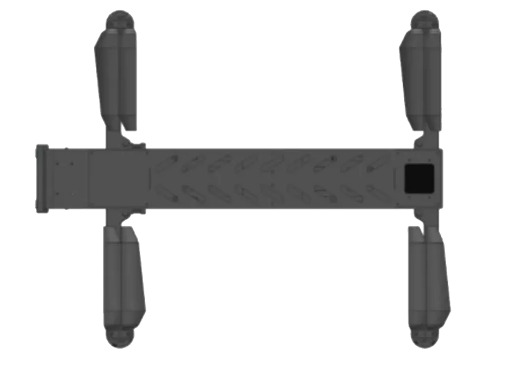 dark grey rectangle drone with four rectangle wings