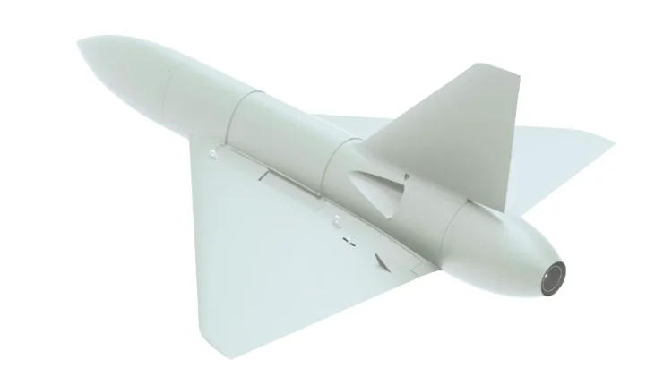white full tube drone that looks like rocket ship