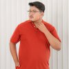 เสื้อโปโลพลัสไซส์ "มีกระเป๋า" สีส้มอิฐ