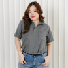 เสื้อโปโลพลัสไซส์ "มีกระเป๋า" สีเทาดำท็อปดราย